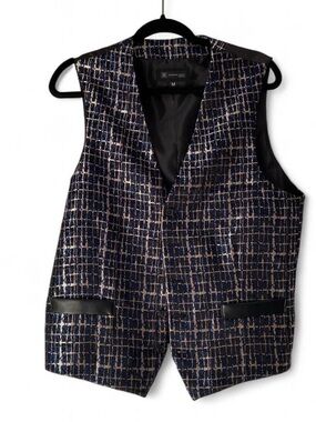 INC International Concepts Men's Slim Fit Metallic Blue & Gold Grid Vest, Size M